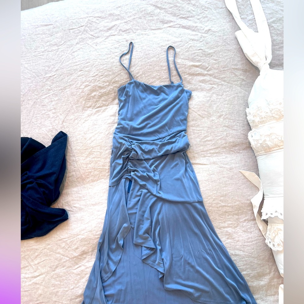 Elegant Blue Ruched Dress